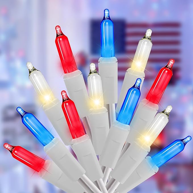 4th of July Decorations Lights Red White & Blue 100 Count 20 Feet Patriotic by Yiaht