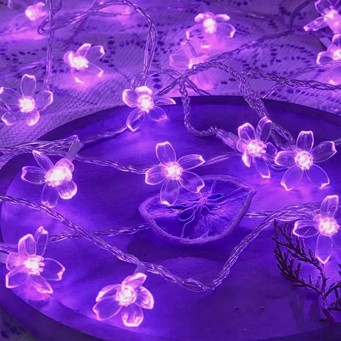 Decorative Flower String Lights, 33ft 100 LED Clear Wire Plug in Fairy Lavender - Image 4