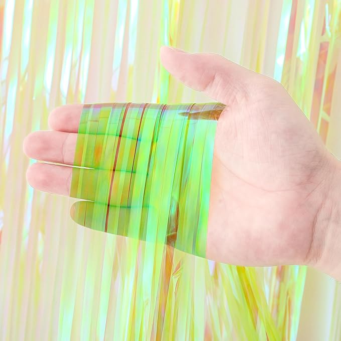 2 Pack 3.3x8.2 Feet Neon Green Foil Fringe Backdrop Curtains, Tinsel Streamers - Image 2