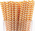 Pack of 150 Orange Chevron Biodegradable 4-Ply Paper Drinking Straws by Stephanie+Imports