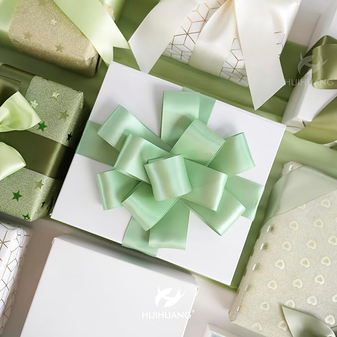HUIHUANG 1-1/2 inch Double Face Satin Ribbon, Polyester Satin Sage Green Ribbon - Image 7