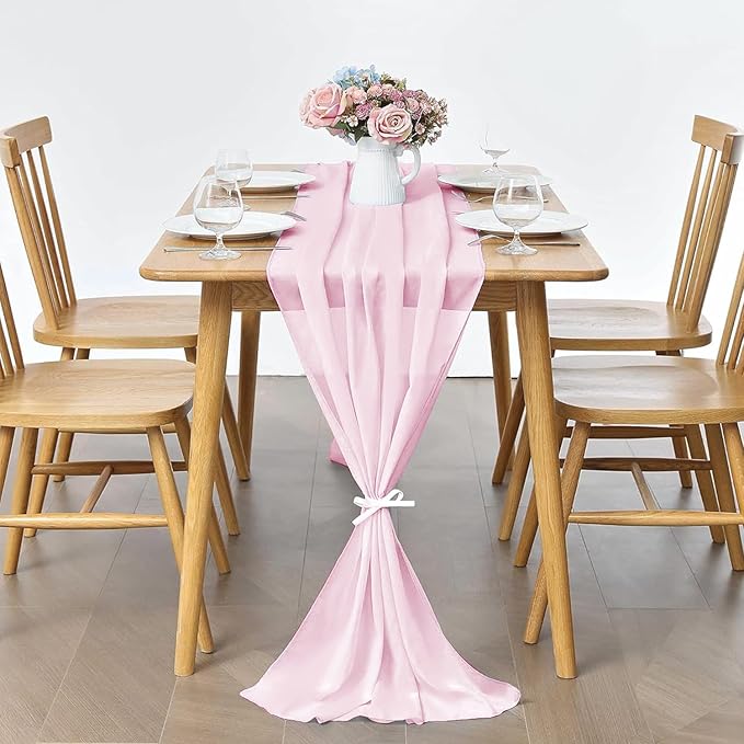 2 Pack 10Ft Blushing Pink Chiffon Table Runner Sheer 29x120 Inch - Image 4