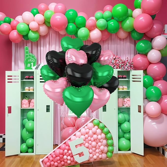 Black Green Pink Heart Balloons - Image 5