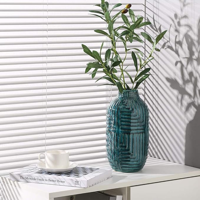 hjn Ceramic Vase- Teal Vase for Home Decor，Flower Vase for Centerpieces - Image 2