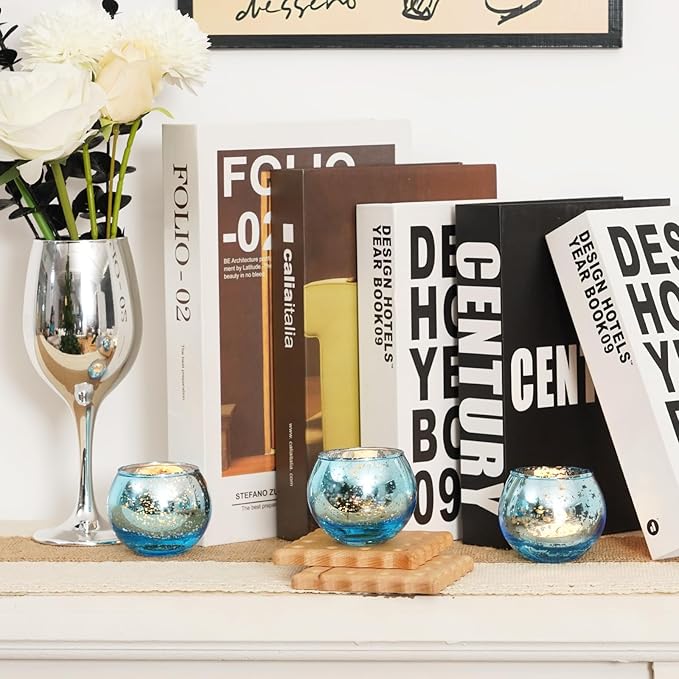 Homemory 12 Pcs Blue Votive Candle Holders, Round Mercury Glass Candle Holder - Image 7