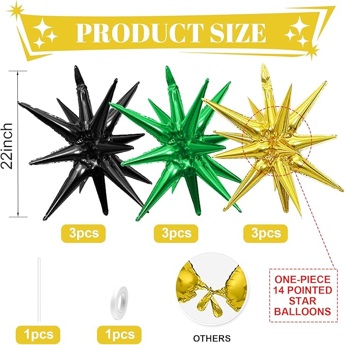 Black Green Gold Star Balloons - Image 2