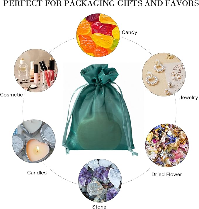 QIANF 20 Pcs Dark Green Small Organza Bags 6X9 inch - Image 4