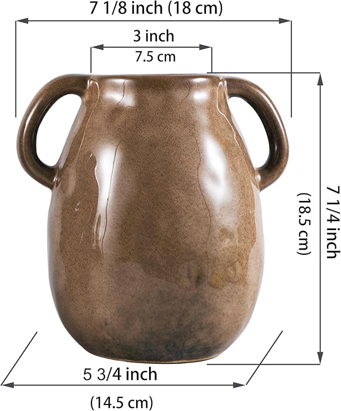 Kimdio Brown Ceramic Vase with 2 Handles, Modern Farmhouse Vase - Image 6