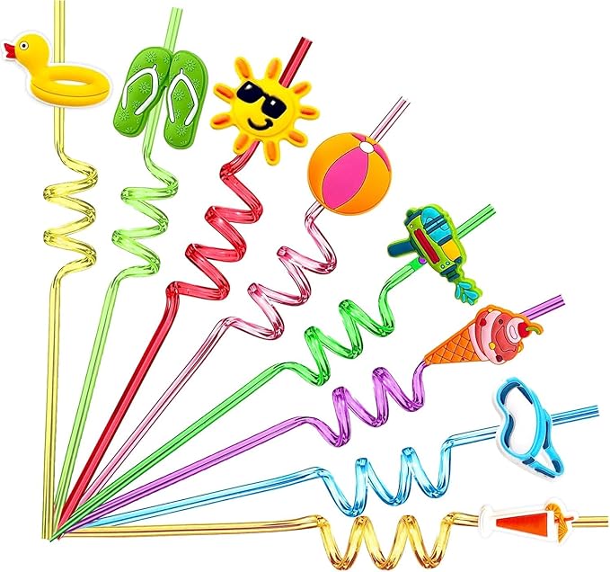 24Pcs Beach Drinking Straws Beach Ball Pool Summer Birthday Party Supplies by pozzolanas