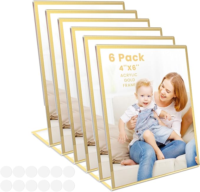 Acrylic Gold Frames 4 x 6, Slanted Back Gold Picture Frames Table Acrylic Sign by displayyourphotosbrochuresmenusartworkadvertisementsetc