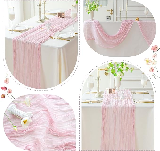 Sioloc 1 Pack Light Pink Cheesecloth Table Runner Fall Autumn Decor - Image 6