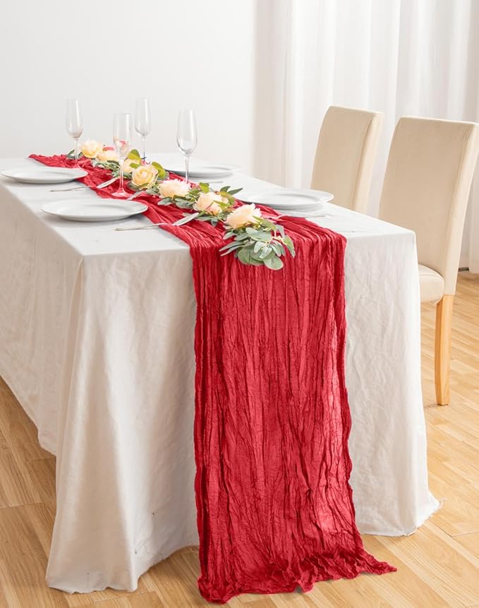 6 Pack 10ft Red Cheesecloth Table Runner 21x120 Inch Boho Wrinkled Sheer - Image 6
