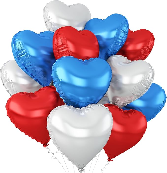 Red Blue Silver Heart Balloons by Adorely
