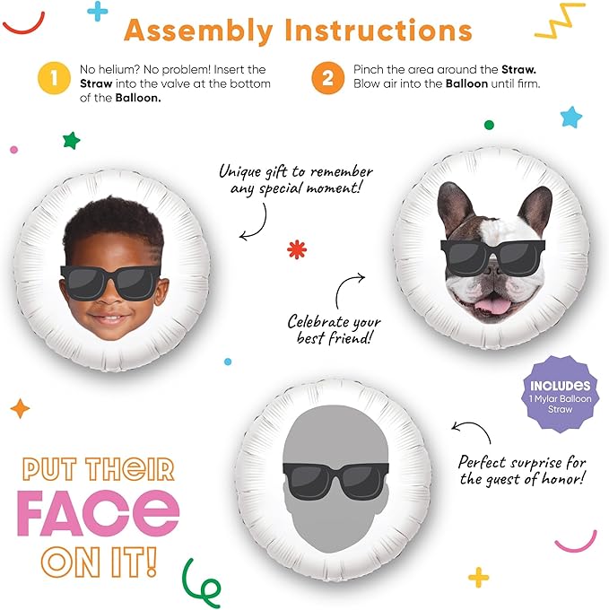 Big Dot of Happiness Personalized Sunglasses Fun Face Photo Balloon, Adults & - Image 5