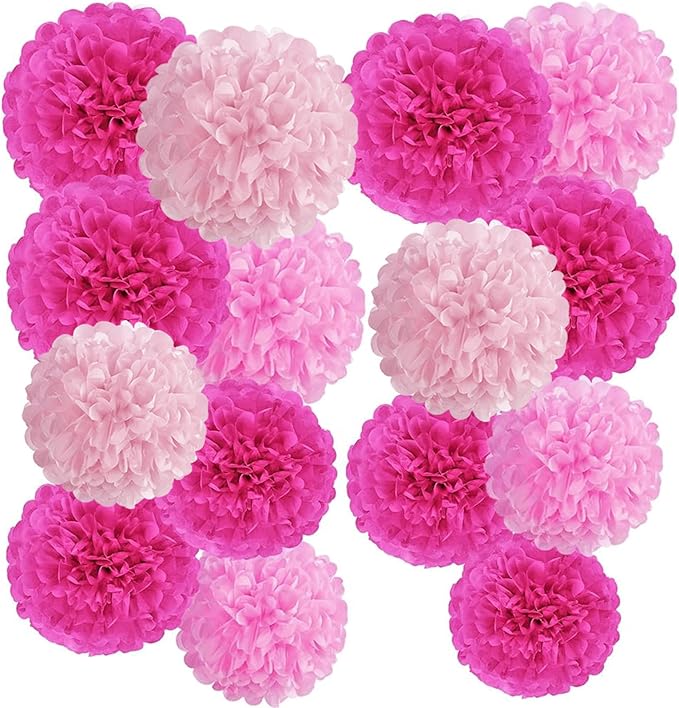 Hot Pink Tissue Pom Poms Paper Flowers Hanging Decorations Pink Flower Ball by EasyJoy