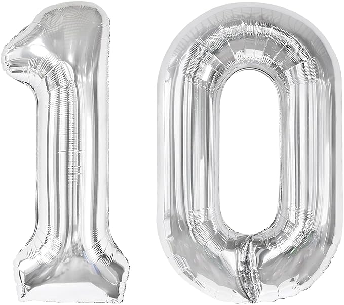Silver 40 Inch 10 Number Balloons, 10 Decorations by Upgesy