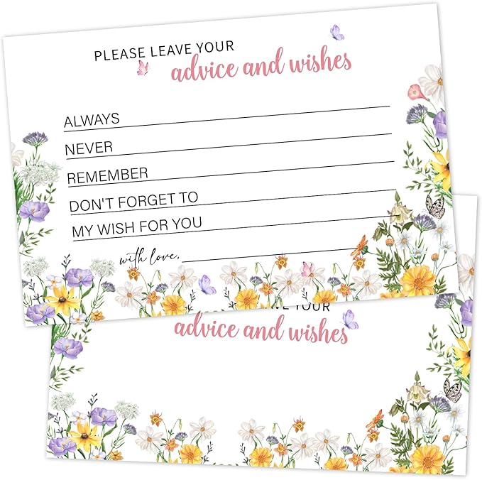 Advice and Wishes For the Mr and Mrs, Wildflower Advice Cards for Bridal Shower by DOIUCRO