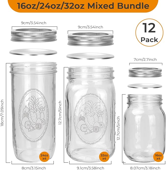 CycleMore Mason Jars Bundle, 12 Pack J Canning Jars - Image 2
