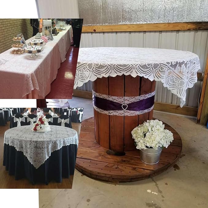 Efavormart 54" x 54" White Jolly Good Lace Table Overlay - Image 4