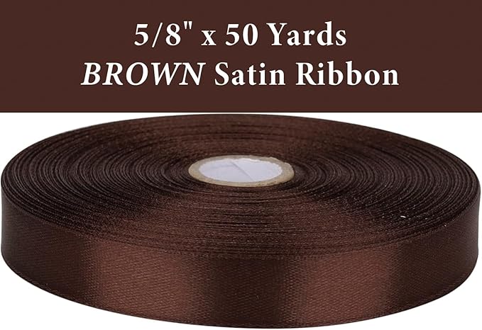 5/8" x 50 Yards Brown Satin Ribbon Single Faced Fabric Ribbons - Image 2