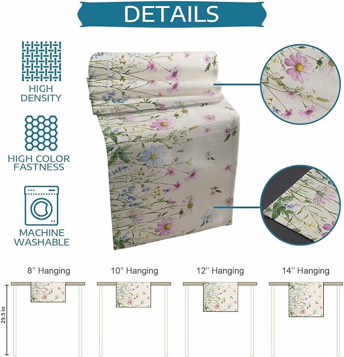 Vintage Wildflowers Cotton Linen Table Runner - Image 7