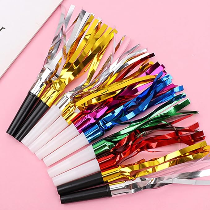24 Pcs Glitter Noisemakers, Metal Tassel Music Birthday Blowers, Horn Whistles - Image 4