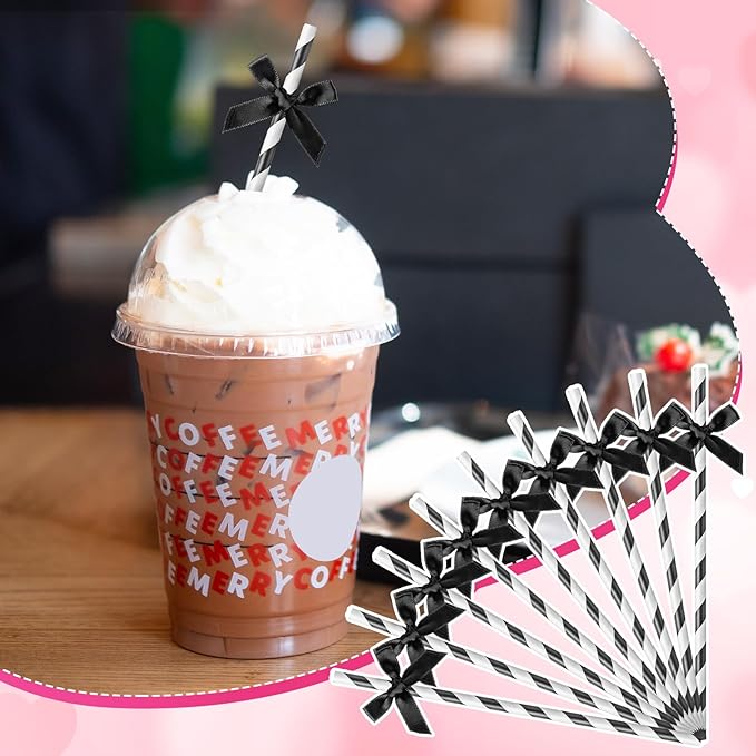 50 Pcs Black Bow Paper Straws for Drinking - Image 5