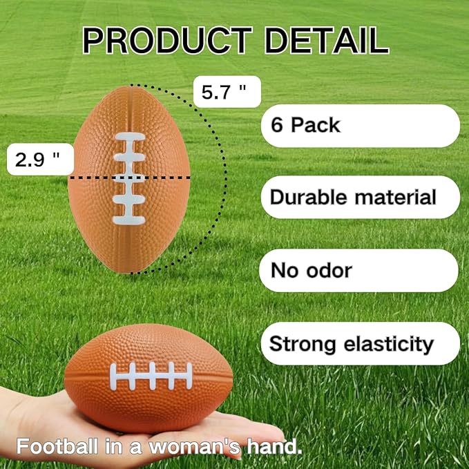 ALISSAR 6-Pack 5.7" Mini Football Stress Balls, Mini Foam Footballs - Image 2