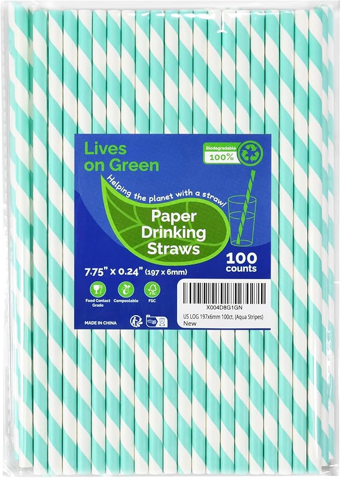 Light Blue 7.75 inch Disposable Paper Straws by LivesonGreen