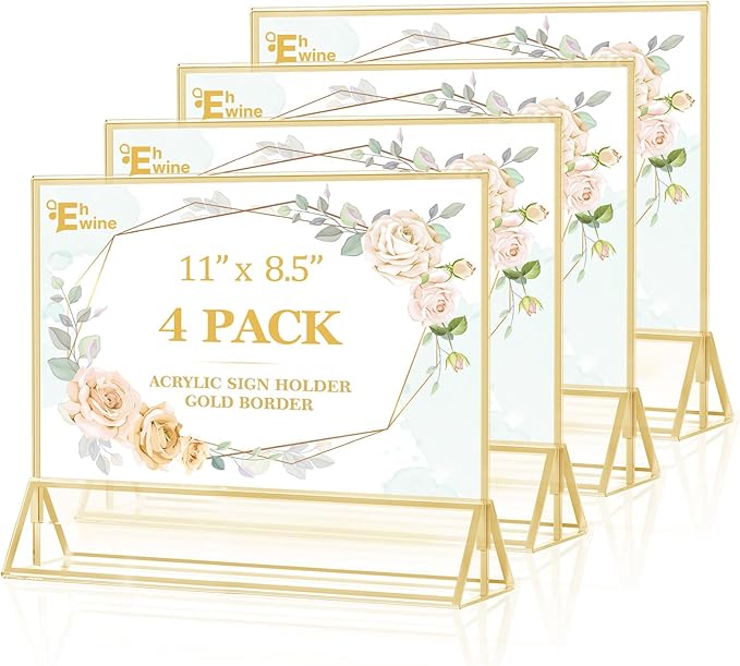 EHWINE 4 Pack Acrylic Sign Holder 8.5 x 11 Horizontal, Double-Sided Stand up by EHWINE