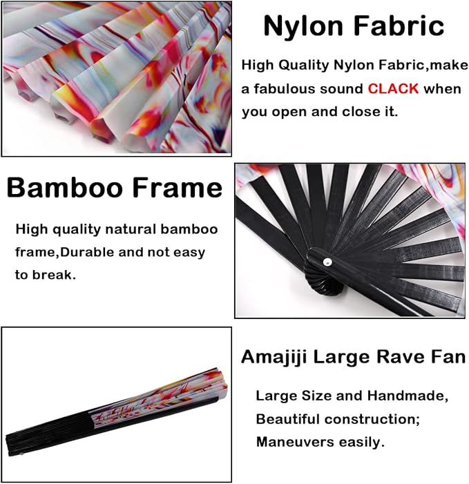 Amajiji Large Folding Hand Rave Fan Popping Fan - Image 6
