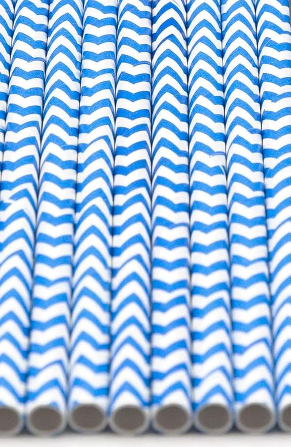 Pack of 900 Sky Blue Chevron Biodegradable 4-Ply Paper Drinking Straws - Image 3
