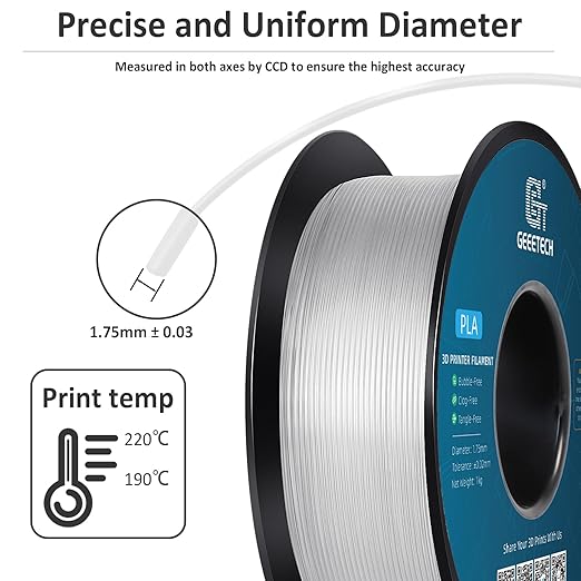 Geeetech Clear PLA Filament 1.75mm, Excellent Transparency, Neatly Wound 3D - Image 2
