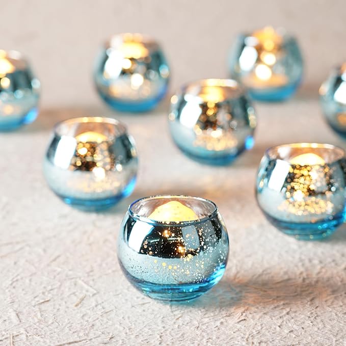 Homemory 36 Pcs Blue Votive Candle Holders, Round Mercury Glass Candle Holder by Homemory