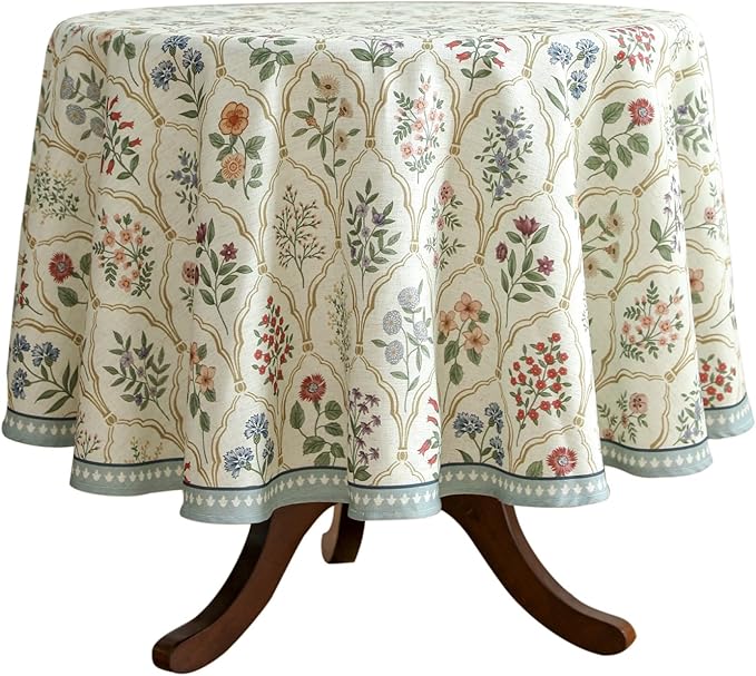 ISAENNE Designer Linen Round Tablecloth, Western Colorful Floral Indoor Table by Isaennehomedecoration