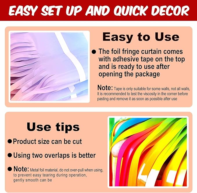 3 Pack Dark Rainbow Foil Fringe Curtains Backdrop, 3.28 x 9.8 Ft Metallic - Image 3