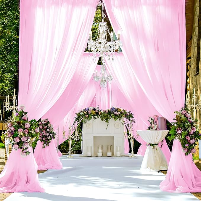 PARTISKY 10x10ft Pink Chiffon Sheer Backdrop Curtains, Wrinkle-Free Wedding - Image 5