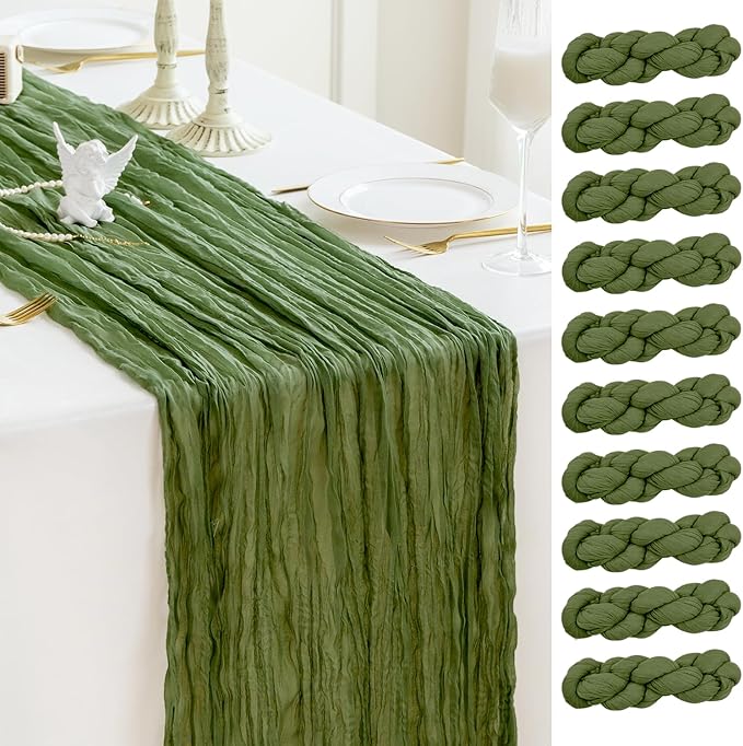 Sioloc 10 Pack Moss Green Cheesecloth Table Runner Fall Autumn Decor by HEALTHYCOMFORTLIFE