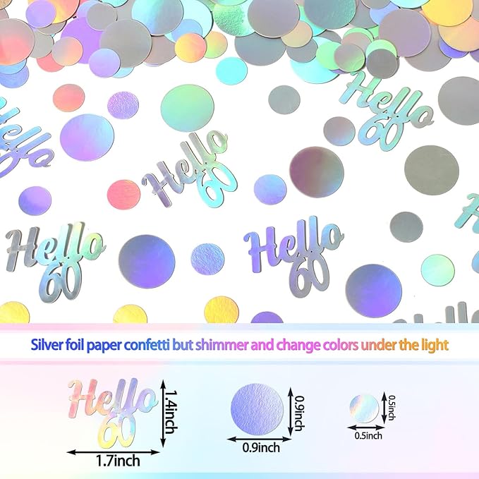 Hello 60 Birthday Confetti for Table Iridescent 60th Birthday Party Decorations - Image 2