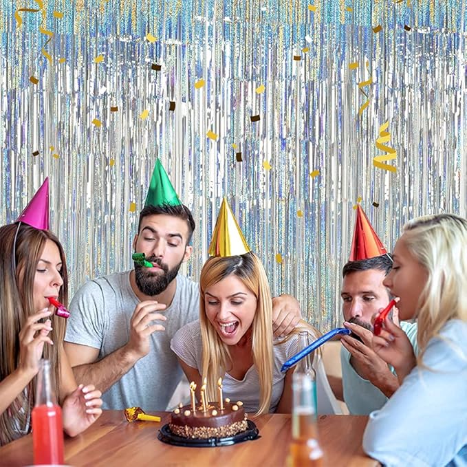TONIFUL 3Pcs Laser Silver Door Streamers, Laser Silver Photo Booth Backdrop - Image 4