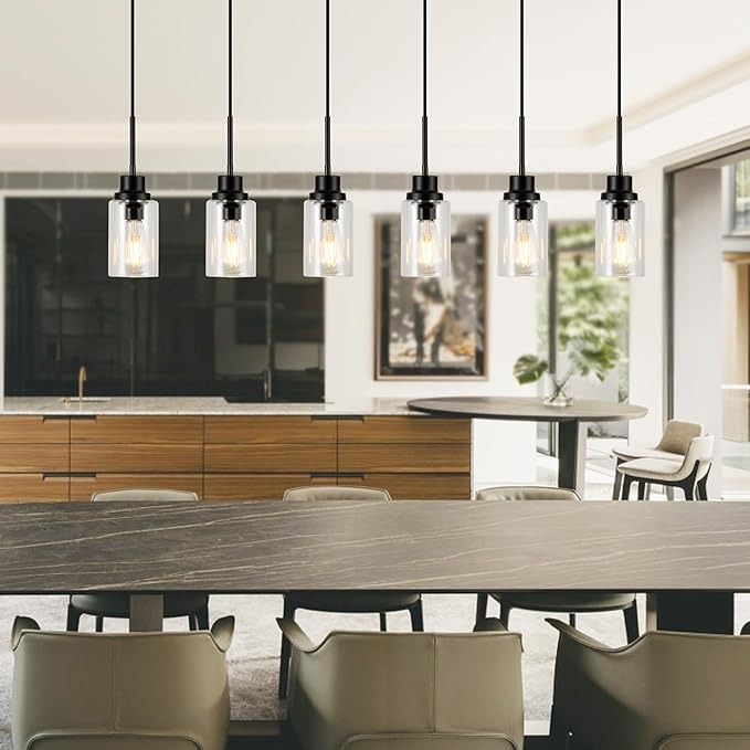 6 Lights Island Lights for Kitchen Modern Industrial Black Linear Chandeliers - Image 3