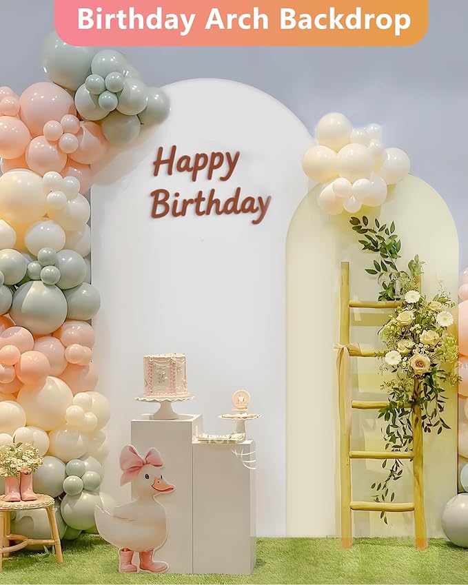 HEMMOTOP White and Light Beige Arch Backdrop Cover 7.2 ft, Wedding Arch Covers - Image 8