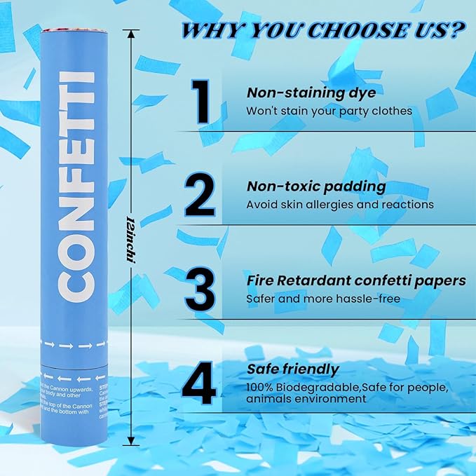 Confetti Cannon Blue Biodegradable Confetti Poppers 12Pack Party Poppers - Image 3
