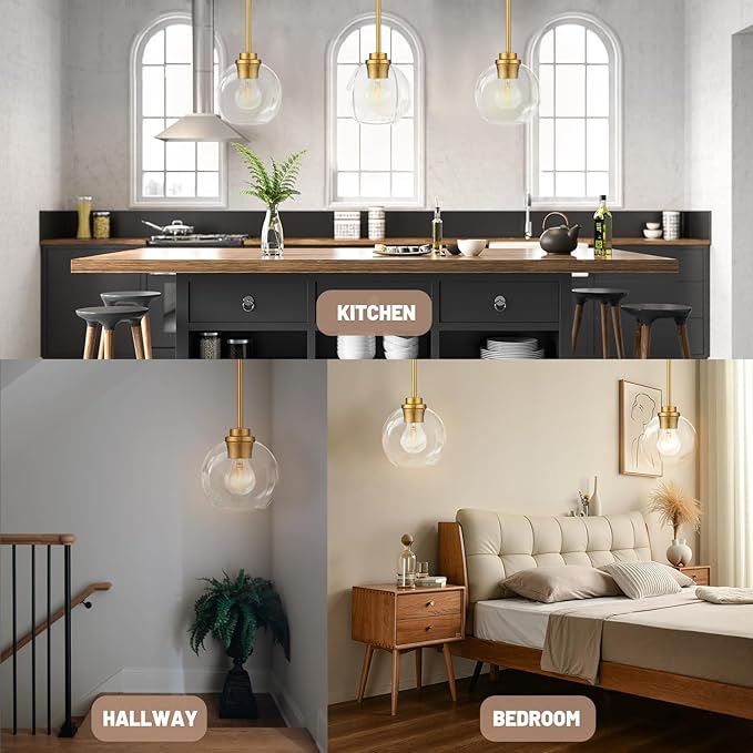 Globe Pendant Lights Kitchen Island, Farmhouse Gold Pendant Light - Image 3
