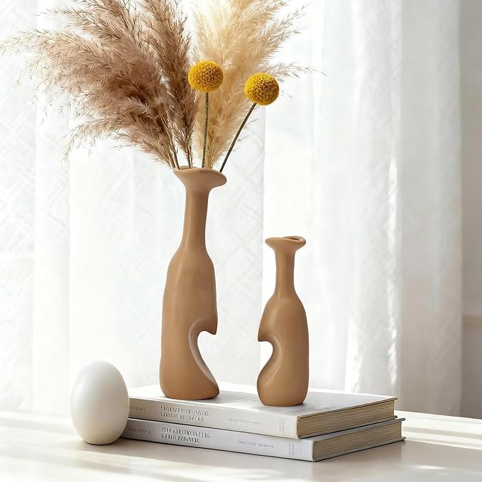 Heart Shaped Small Ceramic Vases Set of 2 Home Decor Boho Vase Modern Matte - Image 9