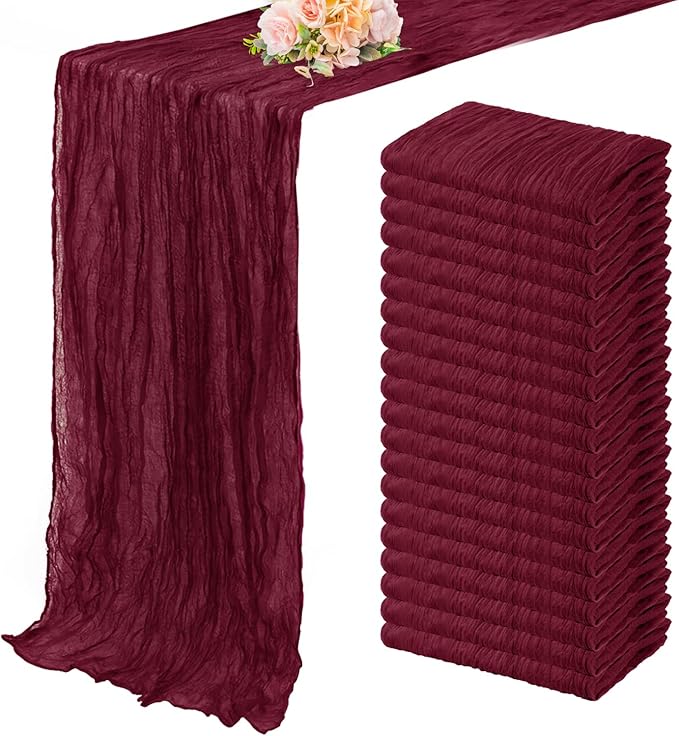 Burgundy 20 Pack Cheesecloth Table Runner 10FT Rustic Gauze Cheese Cloth Table by FoliafeelHome