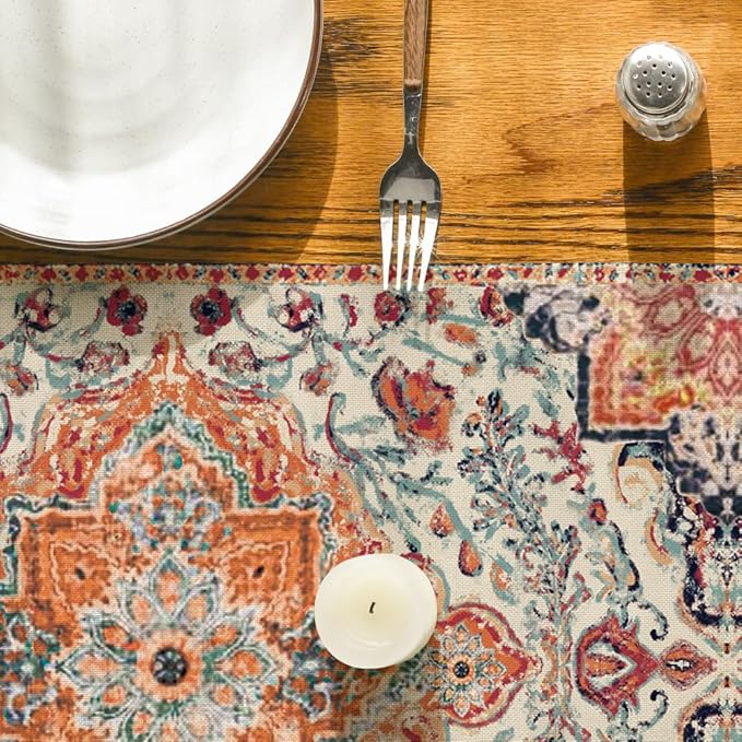 Artoid Mode Boho Bohemia Style Orange Table Runner, Country Rustic Farmhouse - Image 7