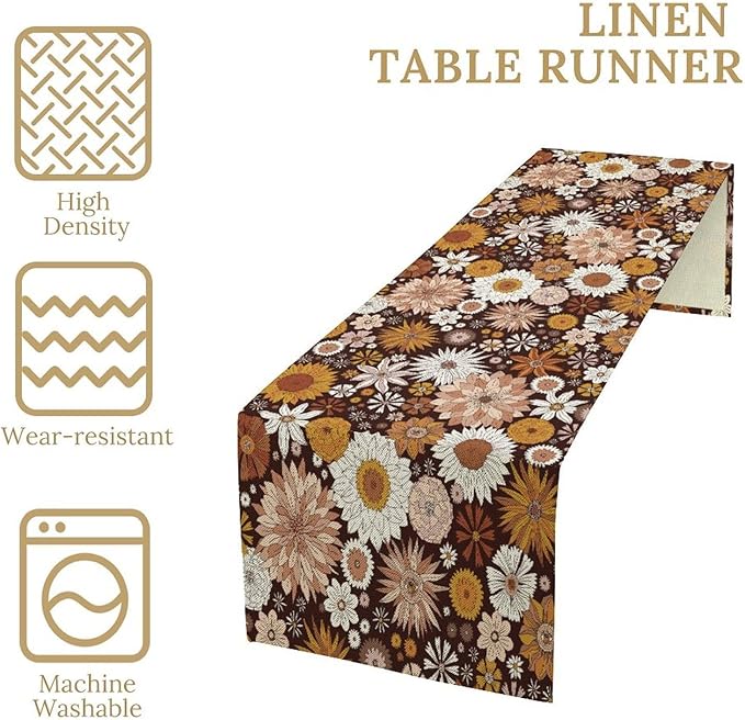 Boho Floral Table Runner, Vintage Country Farmhouse Daisy Flowers Modern - Image 5