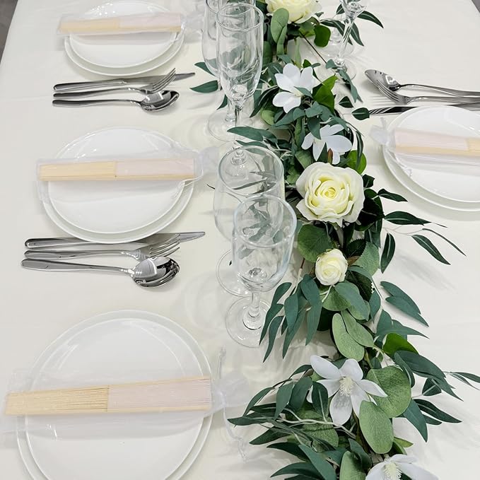 24pcs White Imitated Silk Hand Fan Imitated Silk Fabric Bamboo Handheld Folded - Image 3