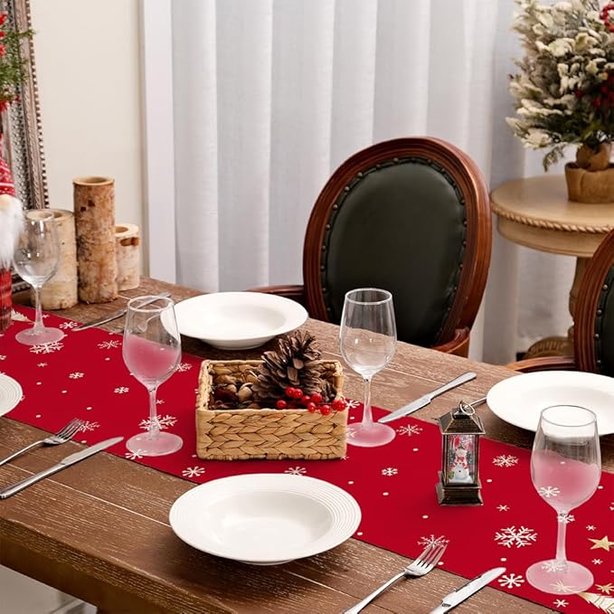 GEEORY Christmas Table Runner 13x108 Inch, Xmas Trees Snowflakes Holiday - Image 8